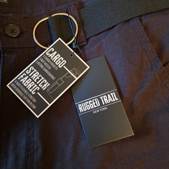 Rugged Trail Men's Stretch Ripstop Cargo Shorts w/belt Black, Tan and Gray - Picture 4 of 6